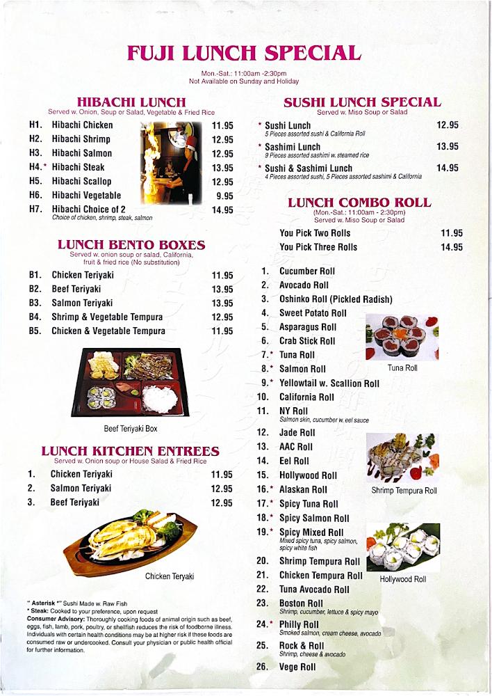 Fuji sushi & steak house Japanese Restaurant Menu image 1